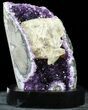 Dark Purple Amethyst Cluster with Calcite On Wood Base #50068-2
